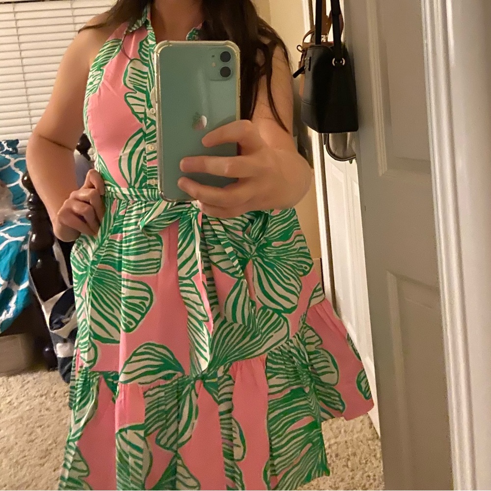 Lilly Pulitzer Pink and Green Leaf Mini Dress - Picture 3 of 6